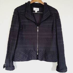 Joseph Ribkoff Retro Accordian Pleats Black Peplum Full Zip Jacket Size 16